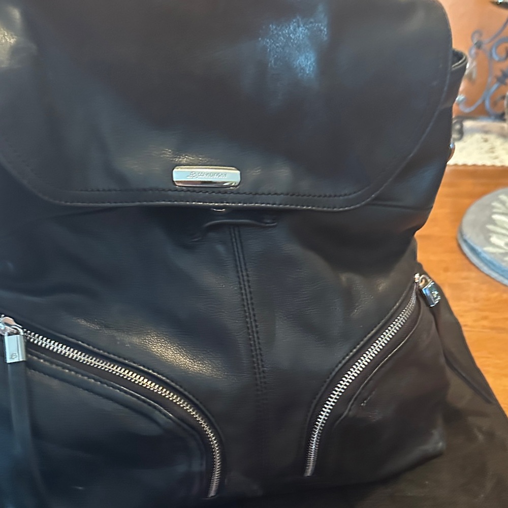 B Makowsky Black Leather Backpack